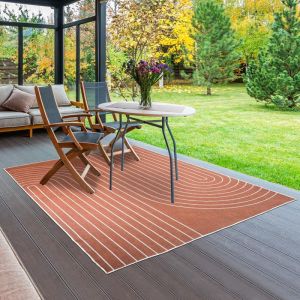 Dezenco - Tapis extérieur, kilim reversible LYN2 v reversible 240x340 Terracota et crème