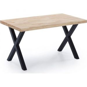 Pegane Table à manger en bois coloris chêne - pieds noir - Longueur 140 x profondeur 80 x hauteur 76 cm