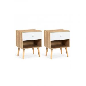 Idmarket Lot de 2 tables de chevet EMMIE 1 tiroir scandinaves h&ecirc;tre et blanc - Bois-clair
