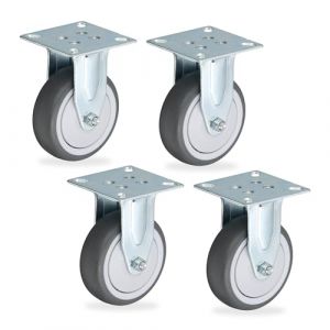 Relaxdays Roulettes Fixes, Lot de 4, 50 mm, 160 kg, TPR, Plaque en Acier, roulement à Billes, sans Bruit, Gris/argenté