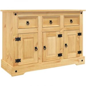 Buffet bahut commode armoire meuble de rangement organisateur cuisine salle de s&eacute;jour salon Corona 112 x 43 x 78 cm bois massif pin me x icain marron