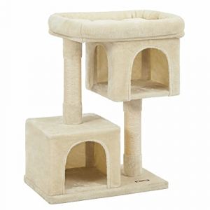 Image de Songmics FEANDREA Arbre à Chat Colonne en sisal pour aiguiser Les Griffes 2 niches luxueuses Maison de Jeu Meubles pour Chatons, Chats et félins Couleur Beige PCT61M