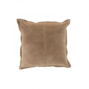 Jolipa Coussin carré à point en cuir beige 42x41cm - Marron