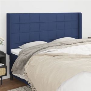 VidaXL Tête de Lit avec Oreilles Meuble de Chambre à Coucher Accessoire de Lit Double Tête de Cadre de Lit Intérieur Bleu 203x16x118/128 cm Tissu 3119608