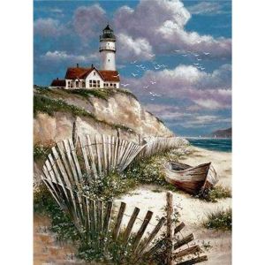 Figured’Art Diamond Painting Broderie Diamant 40x50cm Avec Cadre Toile Tendue Strass Perles Carrés - Bord de Mer - Kit Complet Paysage 5D DIY Activité Manuelle Loisirs Créatifs Adultes