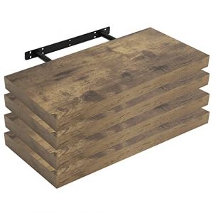 Tag&egrave;re Murale Lot de 4. &Eacute;tag&egrave;re Suspendue. &Eacute;tag&egrave;re Flottante de cd dvd. 70x23x3.8cm Marron Rustique. RG9369hov-4 - Woltu