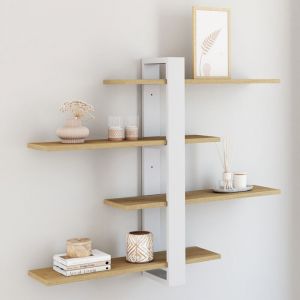 Idmarket Etag&egrave;re murale avec &eacute;tag&egrave;res coulissantes ORA 4 niveaux fa&ccedil;on h&ecirc;tre et blanc