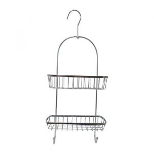 Tendance Serviteur de douche 2 Paniers en métal chrome avec crochet H 55 cm Chrome