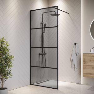 Image de Paroi de Douche Essos - 60 x 200 cm - Verre teinté noir - 8 mm - Verre de sécurité