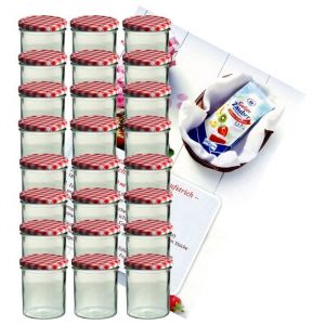Lot de 24 pots à épices 350 ml Pot Mason To 82 Couvercle à carreaux rouge