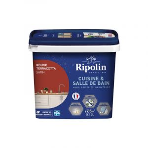 Ripolin Peinture Int&eacute;rieure Cuisine et Bain &ndash; Murs, Boiseries & Radiateurs - Adapt&eacute; Pi&egrave;ces Humides - Effet Perlant - Lessivable - Haute R&eacute;sistance - Rouge Terracota - Satin - 0L75