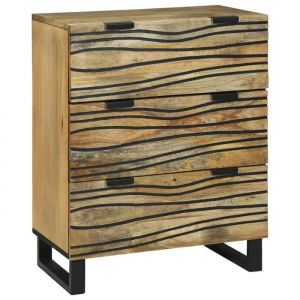 Meuble de chambre - Sous console - Bois massif de manguier - 3 tiroirs - Finition mate