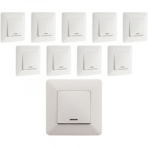 Zenitech Lot de 10 interrupteurs va et vient + voyant 10A - blanc - Artezo