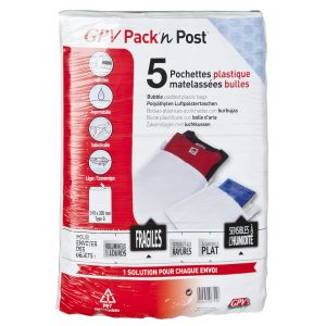 Image de Gpv 6704 - Pochette bulles d'air Pack'n Post 240x330, 90 g/m&sup2;, coloris blanc - paquet de 5