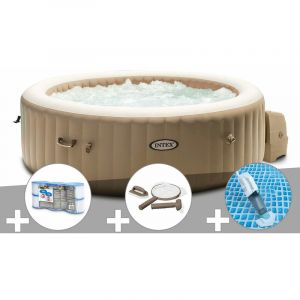 Intex Kit spa gonflable PureSpa Sahara rond Bulles 4 places + 6 filtres + Kit d'entretien + Aspirateur