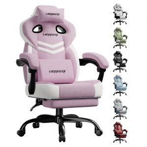 LUCKRACER Chaise de gaming chaise de bureau avec accoudoirs int&eacute;gr&eacute;s coussin en mousse &agrave; m&eacute;moire de forme repose-piedsRose