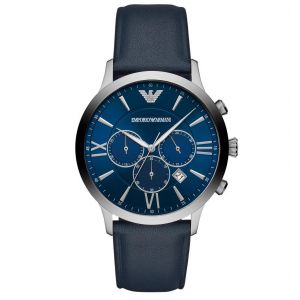 Emporio Armani Montre AR11226 - Bracelet Cuir Bleu Boîtier Acier Argent Homme