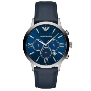 Image de Emporio Armani Montre AR11226 - Bracelet Cuir Bleu Boîtier Acier Argent Homme