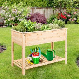 Costway Jardinière Surélevé en Bois avec Étagère, Idéal pour la Croissance des Plantes, Fleurs, Végétaux, 92 x 41x 81 cm