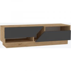 Cotecosy Meuble tv tiroirs trapèze 160cm Magnifikal Chêne clair et Gris - Bois / Gris