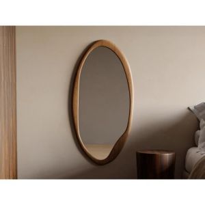 Miroir ovale en bois d'h&eacute;v&eacute;a - L. 50 x H. 100 cm - Naturel - FUJIAN