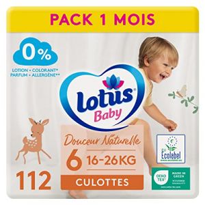 Lotus Baby Douceur Naturelle - Culottes Taille 6 (16-26 kg) Pack 1 mois - 112 culottes