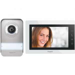 Legrand Easykit Essential 367915 Kit d'interphone vidéo avec connecteur 2 fils, moniteur couleur 7" et caméra grand angle 1/2, kit de maison familiale, extensible, alimentation encastrée en ligne,