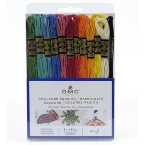 Dmc Assortiment de fils Mouliné Spécial 117MC - Coloris Passion, 100% coton - 12 échevettes de 4 mètres | Fil à broder, idéal point de croix, bracelet brésilien, loisirs créatifs