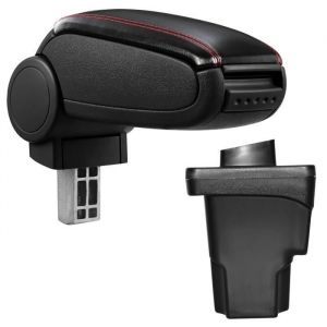 ProTec Accoudoir central pour Seat Leon III (Type 5F) - avec compartiment - rembourré - cuir-synthétique - noir avec des coutures rouges