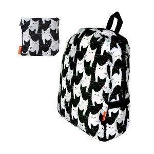 Image de Sac &agrave; dos pliable - Pocket Bag - Pylones - Motifs chats Noir Blanc