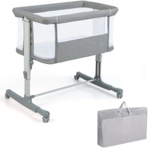 Lit Cododo Bébé Costway - 3 En 1 - Hauteur Et Angle Réglables - Maille Respirante - Sac De Voyage - Gris Clair