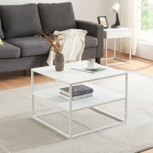 Table basse Solund avec plateau carré et étagère acier 60 x 60 x 45 cm blanc mat