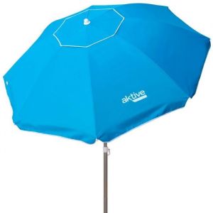 AKTIVE Parapluie de Plage, Ø200 cm, Couleur Bleu, avec Filtre de Protection UV50, Mât Ø28-32 mm, Sac de Transport Inclus, Parapluie de Plage Pliable, Plage