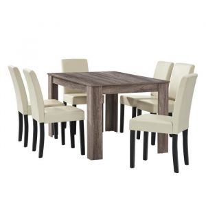 Table à manger chêne ancien avec 6 chaises crème 140 x 90 cm [en.casa]