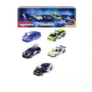 Majorette Rescue World Kit de 5 Voitures de Police internationales en métal avec Roue Libre, Suspension et pièces Mobiles, Jouet de Police pour Enfants à partir de 3 Ans, 7,5 cm chacune