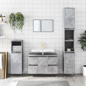 VidaXL Armoire de Salle de Bain, Placard avec Compartiment et 4 Tiroirs, Meuble de Rangement avec Pieds Toilette, Moderne, Gris B&eacute;ton Bois d'Ing&eacute;nierie