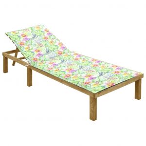 Image de VidaXL Chaise longue avec coussin motif feuilles Bois de pin imprégné