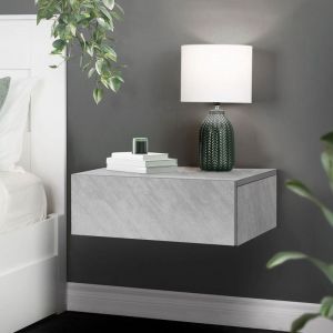 Image de Ml-design - Table de Nuit Suspendue avec 1 Tiroir, Gris-B&eacute;ton, 46x30x15 cm, mdf, sans Poign&eacute;e, Table de Chevet Flottante, Montage Mural, Commode de