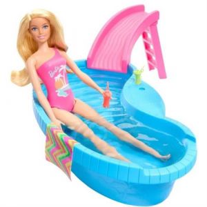 Barbie Poupée et accessoires Coffret poupée blonde avec piscine