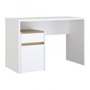Meubletmoi - Bureau 110 cm blanc mat et décor bois de chêne avec caisson - odyssée