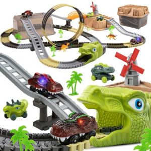 Circuit De Voiture Dinosaure TUMAMA 255 Pi&egrave;ces &Eacute;lectrique Avec 2 Camions