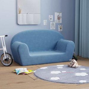 VidaXL Canap&eacute; pour enfants 2 places - Bleu - Peluche douce - Housse amovible - Mousse &eacute;paisse