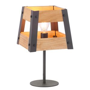 Lampe de table industrielle noire avec bois Crate