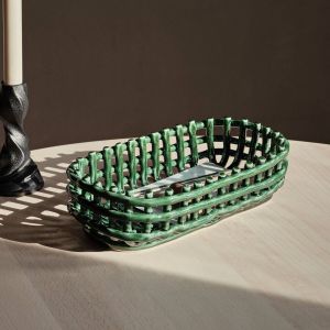 Ferm Living Panier en céramique oval vert 30cm Emerald