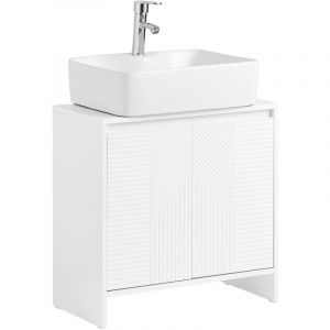Sobuy BZR157-W Meuble Sous Lavabo, Meuble sous Vasque, Meuble Salle de Bain avec 2 Portes et 2 Étages, Placard de Rangement Salle de Bain, L60 x
