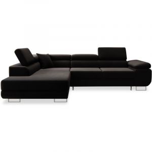 Canapé d'angle gauche convertible Marius velours Noir
