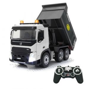 Jamara Camion Benne Volvo FMX Meiller 1:20 2,4 GHz – Licence Officielle, Son d'avertissement de recul, pneus en Caoutchouc profilés, lumière LED, Benne basculante Haut/Bas, véhicule de Chantier