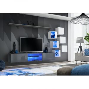 AC-Déco Ensemble Meuble TV "Switch XXI" 180cm Gris & Blanc