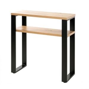 Image de Pegane Console / table console en métal noir et MDF coloris chêne - Longueur 70 x Hauteur 75 x Profondeur 28 cm