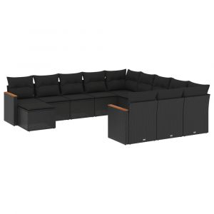 VidaXL Salon de jardin 12 pcs avec coussins noir résine tressée
